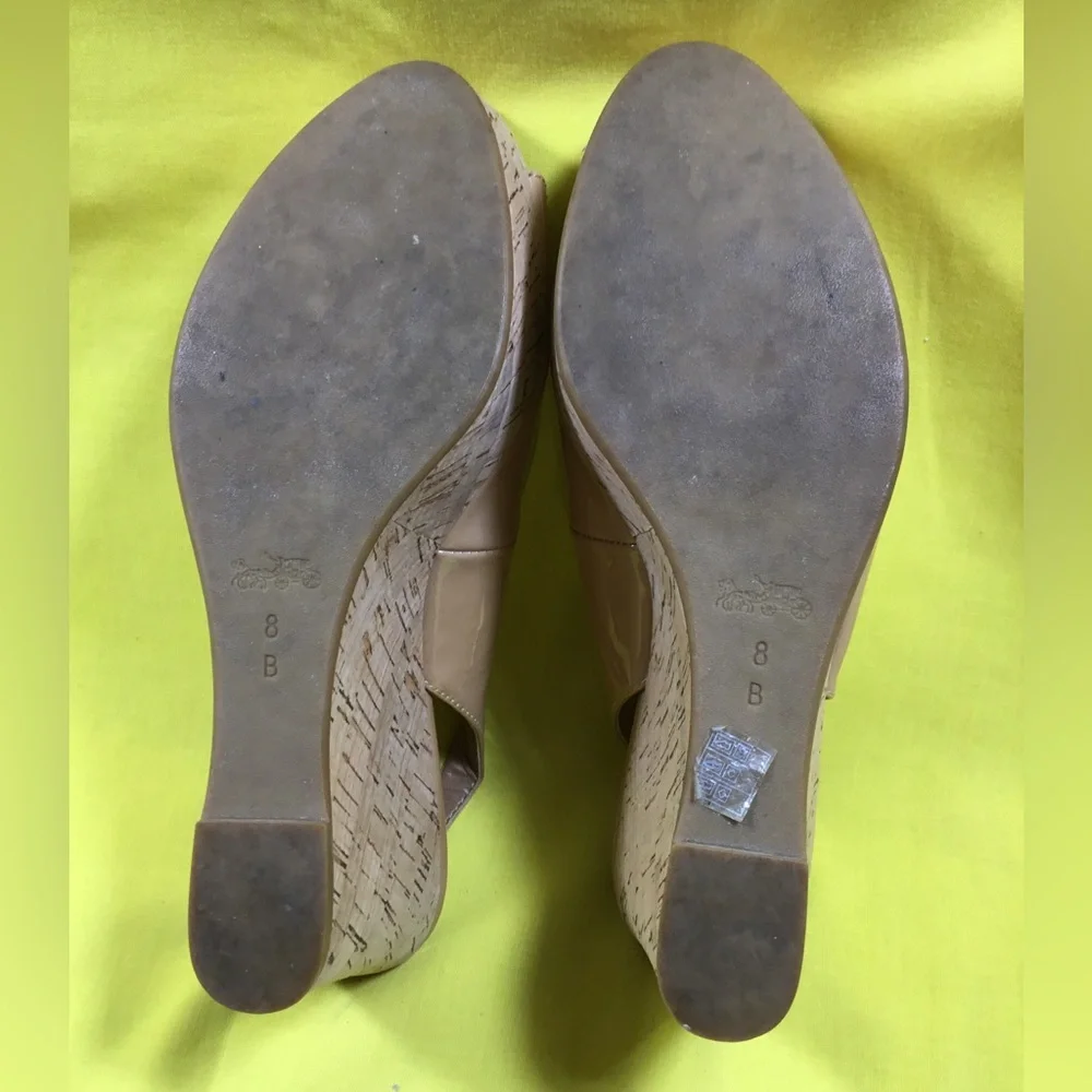 Coach Nude Patent Peep-Toe Wedge Slingbacks